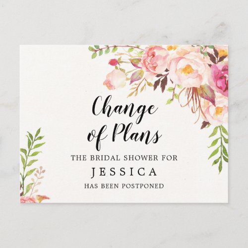 Change of Plans Bridal Shower Postponed Postcard