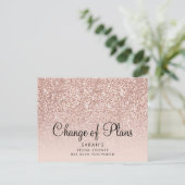 Change of Plans Bridal Shower Rose Gold Glitter Postcard (Standing Front)