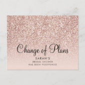 Change of Plans Bridal Shower Rose Gold Glitter Postcard (Front)