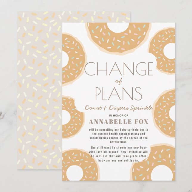 Change of Plans Caramel Brown Donut Baby Sprinkle Invitation (Front/Back)