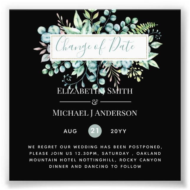 Change of Plans Date Greenery Eucalyptus Event Photo Print (Front)