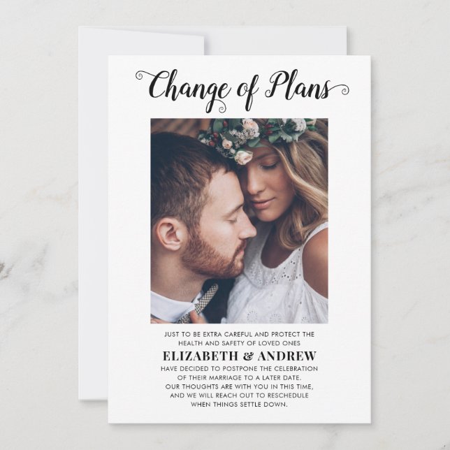 Change of Plans Date Photo Wedding Postponement Announcement (Front)