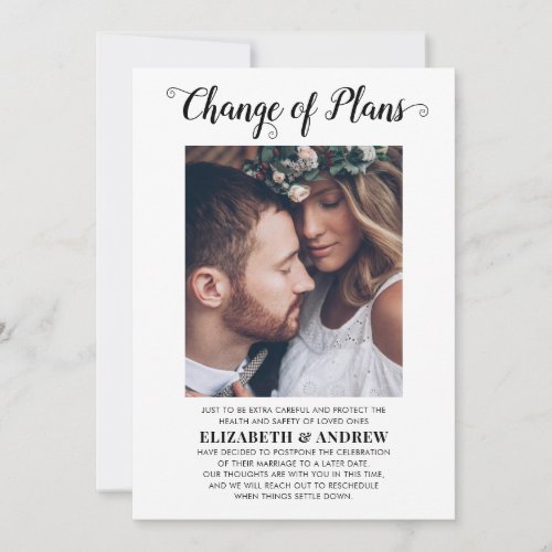 Change of Plans Date Photo Wedding Postponement Announcement