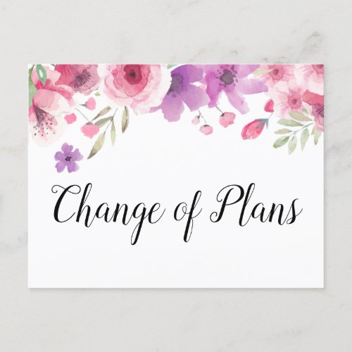 Change of Plans Date Postponed Cancelled Floral Announcement Postcard