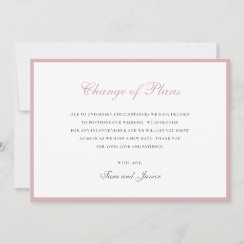 Change of Plans Dusty Rose Pink Wedding No Photo Save The Date
