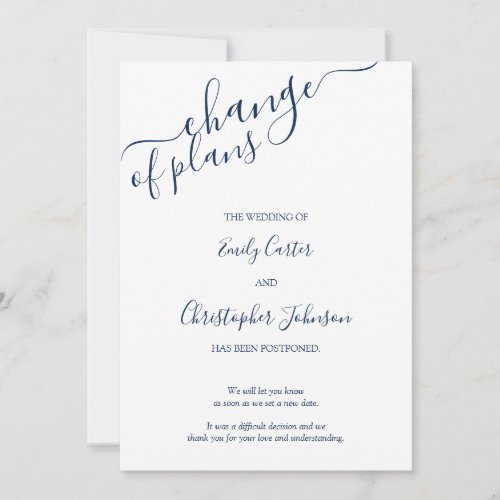 Change of Plans Elegant Blue White Photo Card