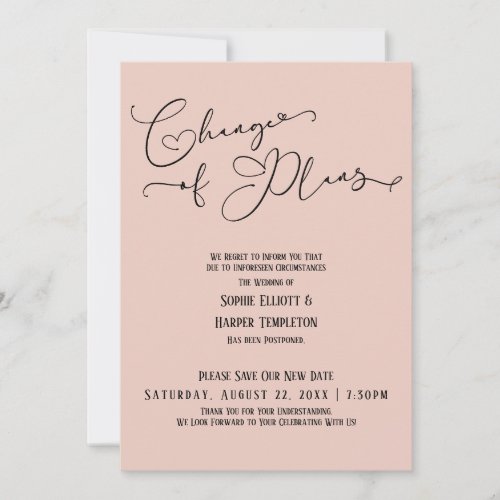 Change of Plans Elegant Blush New Wedding Date Invitation