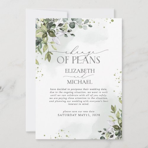 Change of Plans Elegant Botanical Greenery Wedding Save The Date