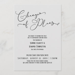 Change of Plans, Elegant Gray New Wedding Date Invitation