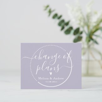 Change of plans Elegant Lilac Wedding Postponement Postcard