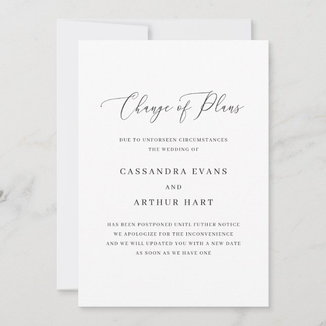 Change of Plans Elegant Simple Wedding Non Photo Save The Date (Front)