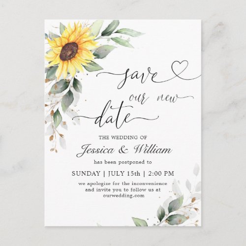 Change of Plans Elegant Sunflowers Floral Wedding Postcard