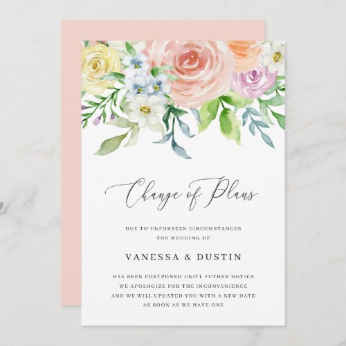 Change of Plans Floral Peach Non Photo Wedding Save The Date