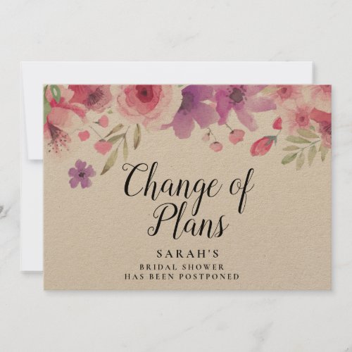 Change of Plans Floral Rustic Bridal Shower Save The Date