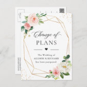 Change of Plans Gold Geometric Blush Pink Floral Postcard (Front/Back)