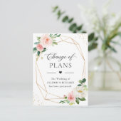 Change of Plans Gold Geometric Blush Pink Floral Postcard (Standing Front)