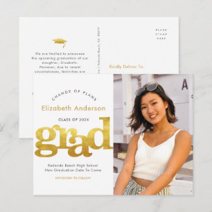 Change of plans graduation bold gold typography invitation postcard