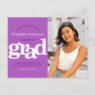 Change of plans graduation bold typography purple invitation postcard