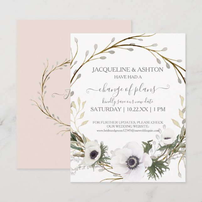 Change of Plans Modern Pink White Floral Greenery Invitation (Front/Back)