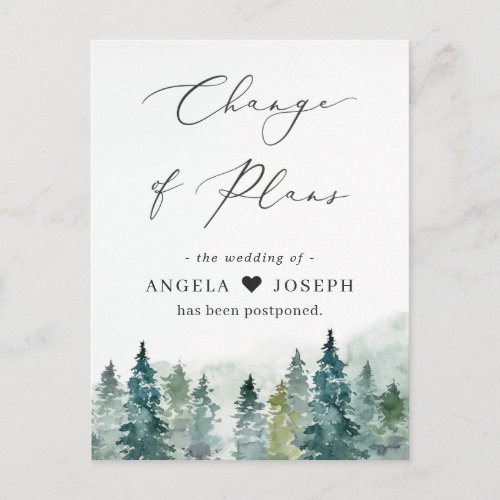 Change of Plans New Date Winter Forest Pine Trees Postcard