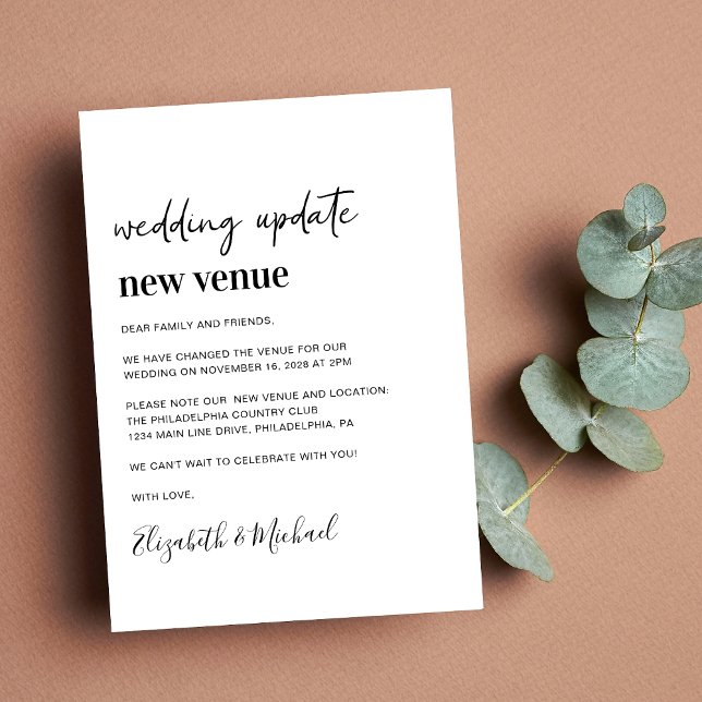 Change of Plans New Venue Wedding Update Announcement (A chic change of venue announcement. Our user-friendly template allows you to easily customize)
