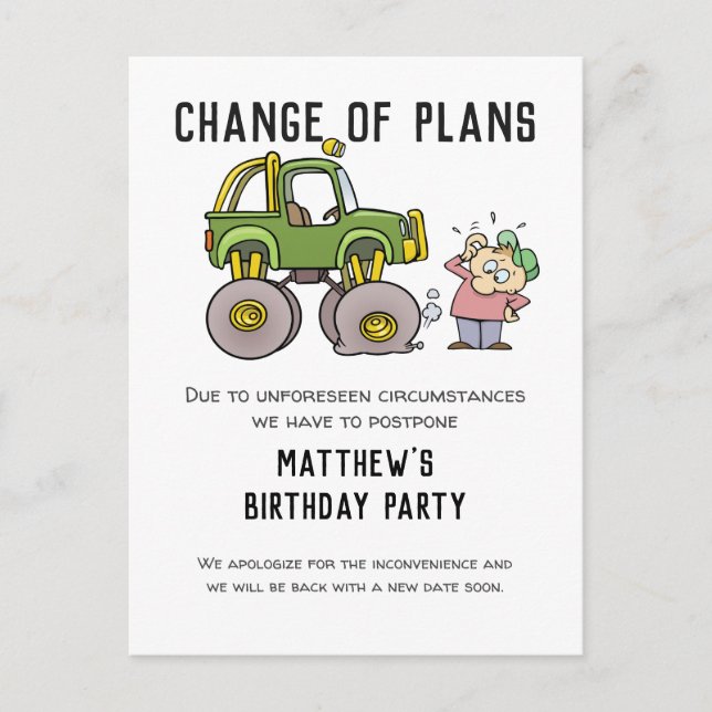 Change Of Plans Party Cancellation Postpone Humor Postcard (Front)