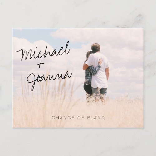 Change of Plans Photo Wedding Date Announcement Postcard