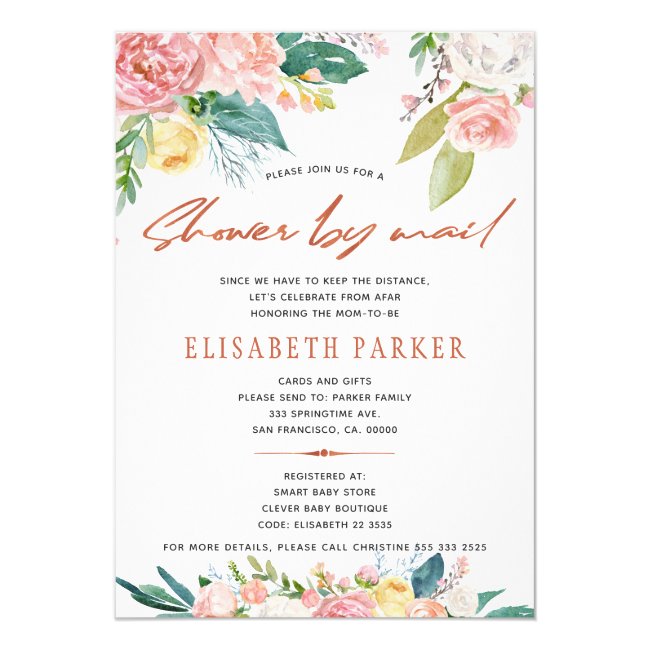 Change of plans pink floral baby shower by mail invitation