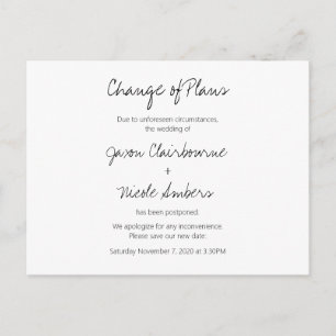 Change of Plans Postpone Wedding Event Postcard