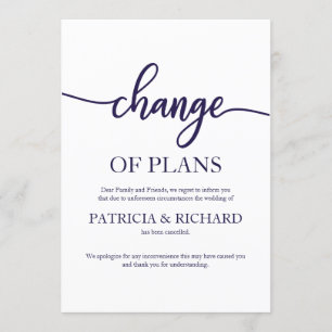 Change Of Plans Postponed Cancelled Wedding Invitation