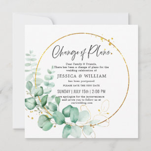 Change Of Plans Postponed Eucalyptus Greenery Invitation