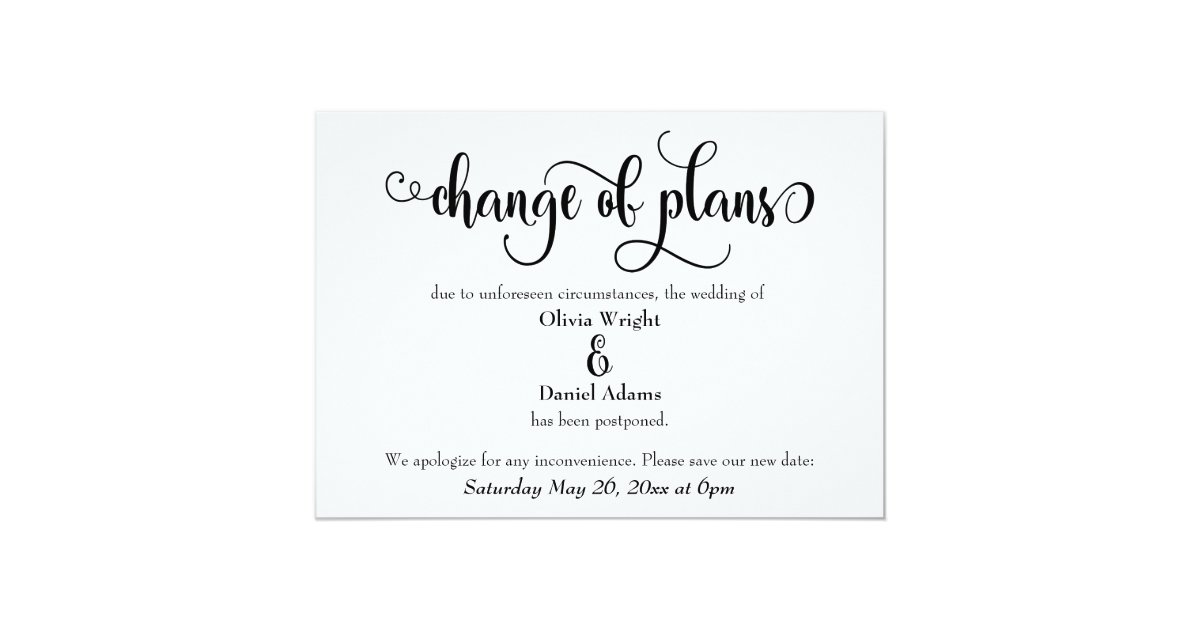 Change of Plans Postponed Wedding Announcement Zazzle com Change of Plans Postponed Wedding Announcement Zazzle com