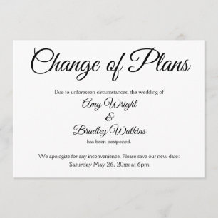 "Change of Plans" Postponed Wedding Announcement