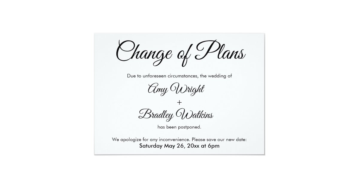 Change Of Plans Postponed Wedding Announcement Zazzle Com