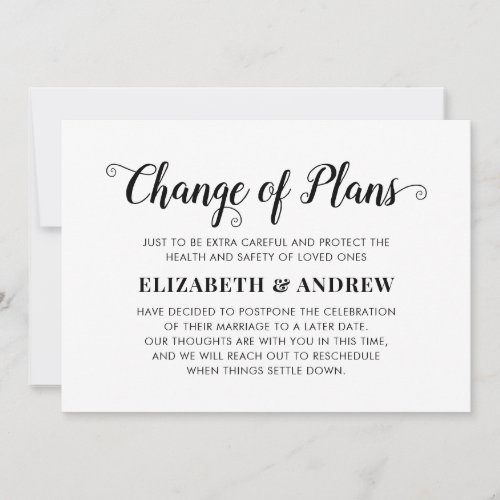 Change of Plans Postponed Wedding Elegant Script Announcement