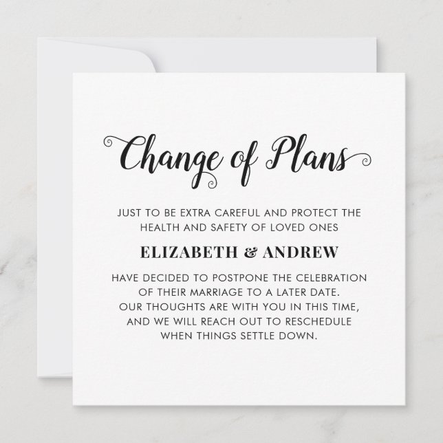 Change of Plans Postponed Wedding Event Photo Announcement (Front)