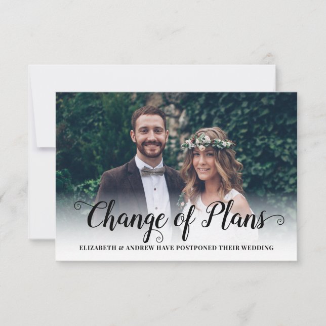 Change of Plans Postponed Wedding Modern Photo Announcement (Front)