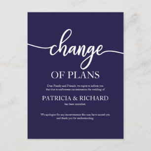 Change Of Plans Postponed Wedding Navy Blue Postcard