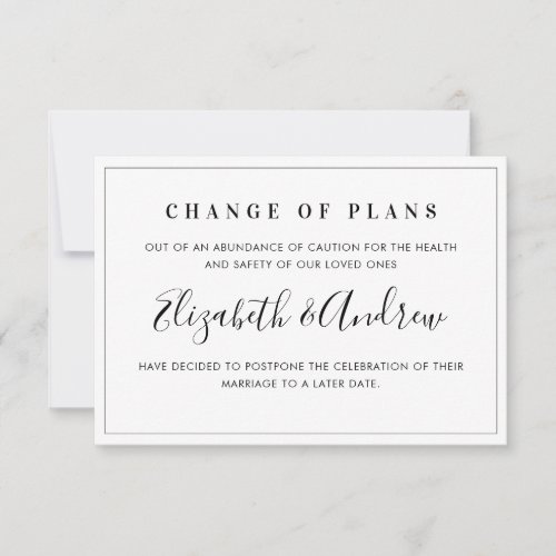 Change of Plans Postponed Wedding Simple Elegant Announcement