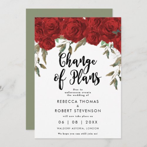change of plans red roses wedding invitation