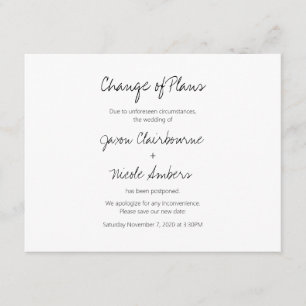 Change of Plans Reschedule Photo Wedding or Event Invitation