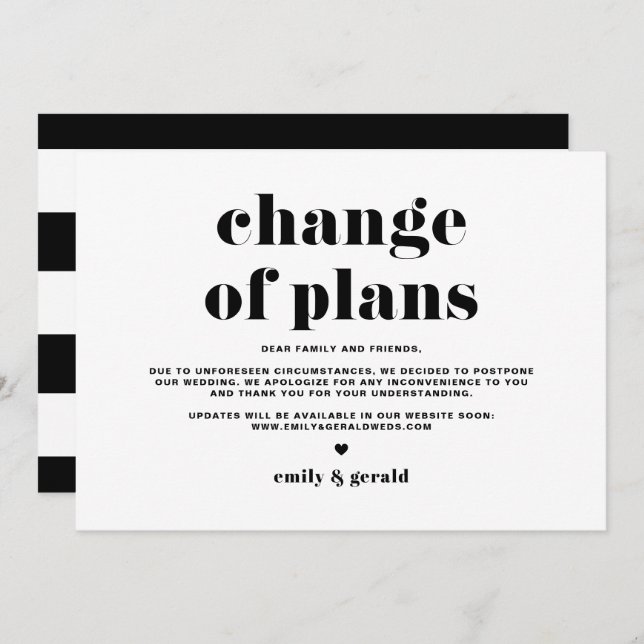 Change of Plans Retro Bold Typography Postponement Invitation (Front/Back)