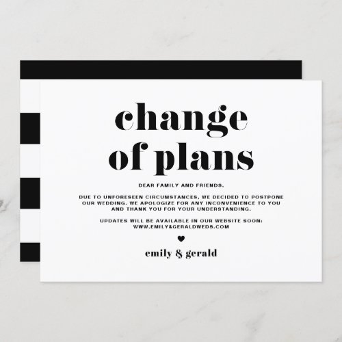 Change of Plans Retro Bold Typography Postponement Invitation