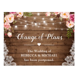 Change of Plans Rustic Floral Lace String Lights Postcard