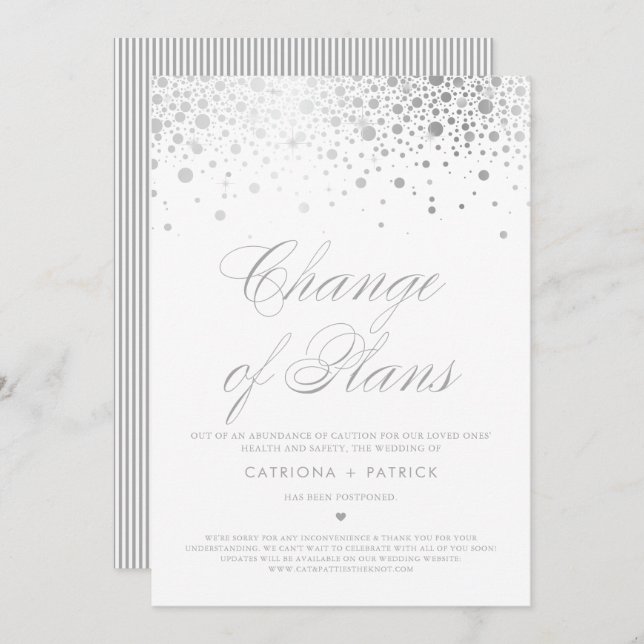 Change of Plans Silver Foil Confetti Postponed Invitation (Front/Back)