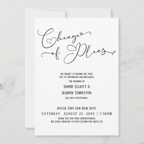 Change of Plans Simple Elegant New Wedding Date Invitation