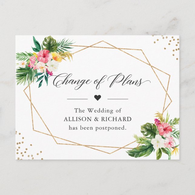 Change of Plans Tropical Floral Leaves Geometric Postcard (Front)