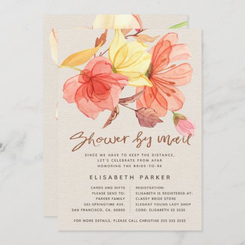 Change of plans watercolor floral shower by mail invitation