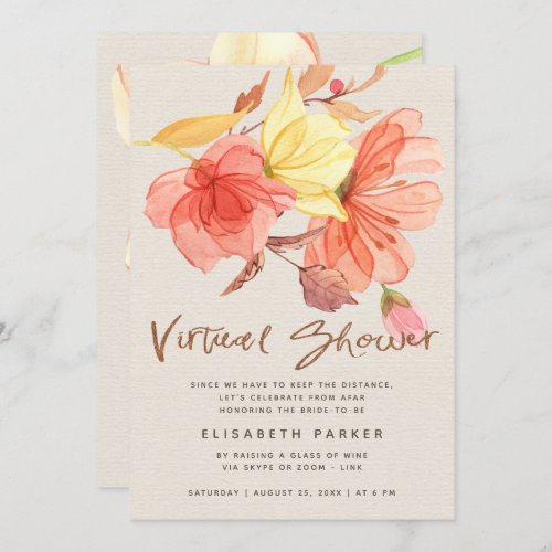 Change of plans watercolor floral virtual shower invitation