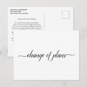 Change of Plans Wedding Cancellation Postponement Announcement Postcard